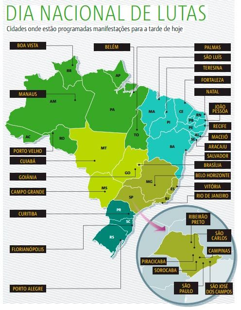 Mapa mostra onde devem acontecer protestos pelo Brasil