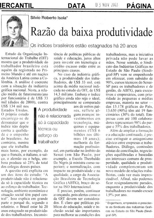 Baixa produtividade no Brasil impede a geração de riquezas e empregos dignos