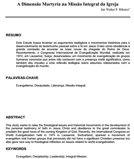 A Dimensão Martyria na Missão Integral da Igreja